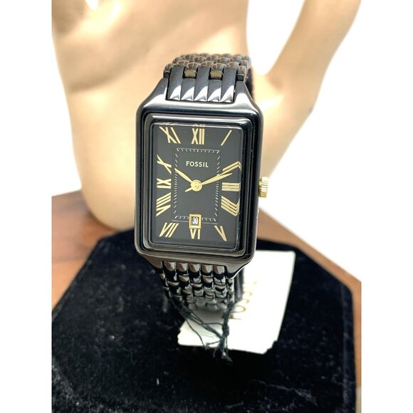 Fossil Women's Watch ES5385 Raquel Quartz Tank Gold Black Stainless Steel 23mm - Picture 1 of 12